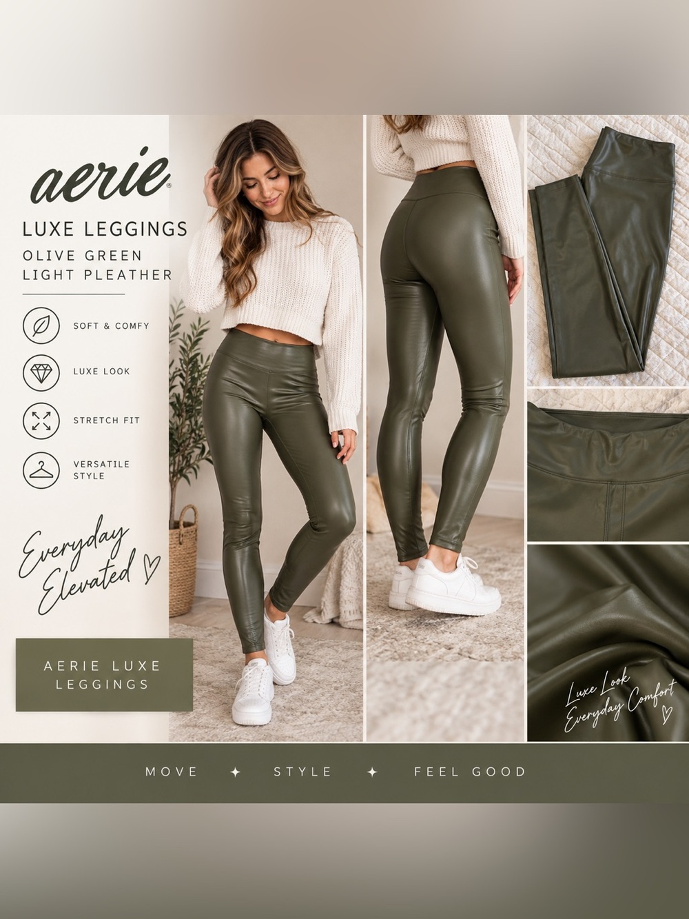 Aerie LUXE Olive Green Leggings light Pleather